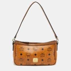 Pre Owned MCM Cognac Visetos Coated Canvas Pouch Bag