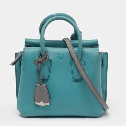 Pre Owned MCM Milla Park Avenue Mini Light Blue/Grey Leather Tote