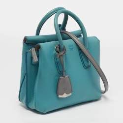 Pre Owned MCM Milla Park Avenue Mini Light Blue/Grey Leather Tote