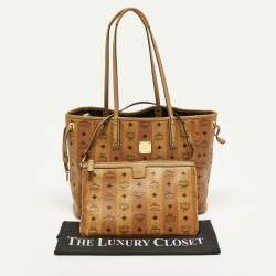 مملوكة مسبقًا حقيبة يد إم سي إم فيستوس تان كانفاس مقوى قابلة للعكس