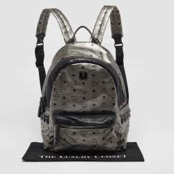 Pre Owned MCM Studs Stark Medium Silver/Black Visetos Coated Canvas Backpack
