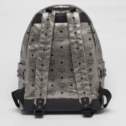 Pre Owned MCM Studs Stark Medium Silver/Black Visetos Coated Canvas Backpack