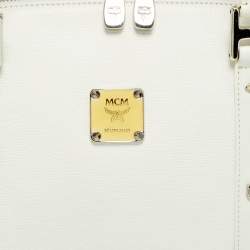مملوكة مسبقًا MCM Enamel Logo White Leather Zip Satchel