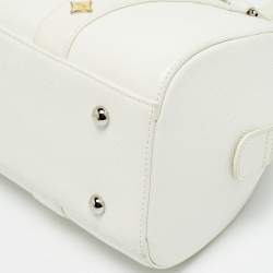 مملوكة مسبقًا MCM Enamel Logo White Leather Zip Satchel