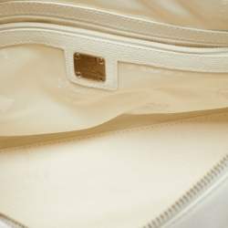مملوكة مسبقًا MCM Enamel Logo White Leather Zip Satchel