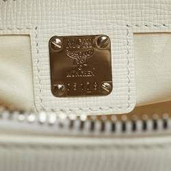 مملوكة مسبقًا MCM Enamel Logo White Leather Zip Satchel