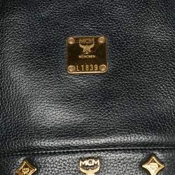 Pre Owned MCM Flap Studded Black Leather Bucket Tote
