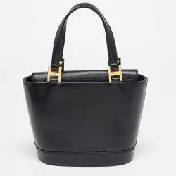 Pre Owned MCM Flap Studded Black Leather Bucket Tote
