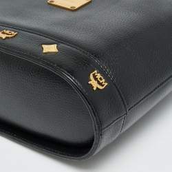 Pre Owned MCM Flap Studded Black Leather Bucket Tote