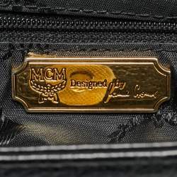 Pre Owned MCM Flap Studded Black Leather Bucket Tote