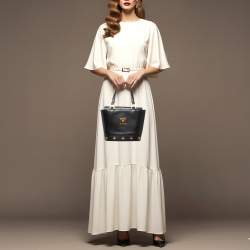 Pre Owned MCM Flap Studded Black Leather Bucket Tote