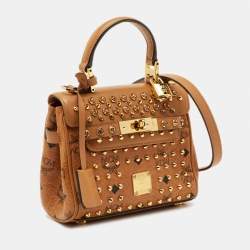 مملوكة مسبقًا MCM Heritage Mini Cognac Visetos Coated Canvas and Leather Top Handle Bag