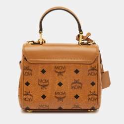 مملوكة مسبقًا MCM Heritage Mini Cognac Visetos Coated Canvas and Leather Top Handle Bag