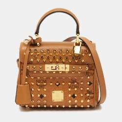 مملوكة مسبقًا MCM Heritage Mini Cognac Visetos Coated Canvas and Leather Top Handle Bag