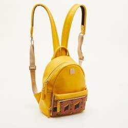 Pre Owned MCM Stark Yellow Visetos Coated Canvas and Leather Backpack