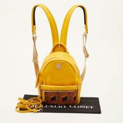 Pre Owned MCM Stark Yellow Visetos Coated Canvas and Leather Backpack