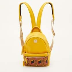 Pre Owned MCM Stark Yellow Visetos Coated Canvas and Leather Backpack