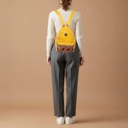 Pre Owned MCM Stark Yellow Visetos Coated Canvas and Leather Backpack