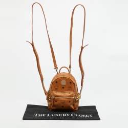 Pre Owned MCM Studded Stark-Bebe Boo Mini Cognac Visetos Coated Canvas and Leather Backpack