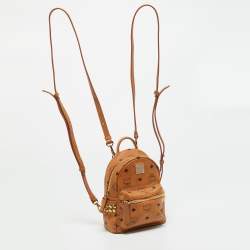 Pre Owned MCM Studded Stark-Bebe Boo Mini Cognac Visetos Coated Canvas and Leather Backpack