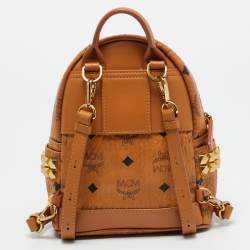 Pre Owned MCM Studded Stark-Bebe Boo Mini Cognac Visetos Coated Canvas and Leather Backpack
