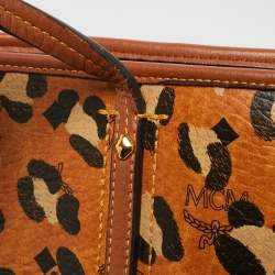 مملوكة مسبقًا MCM Heritage Brown/Orange Leopard Print Coated Canvas Leather Shopper Tote
