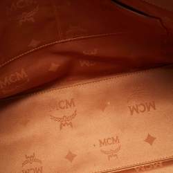 مملوكة مسبقًا MCM Heritage Brown/Orange Leopard Print Coated Canvas Leather Shopper Tote