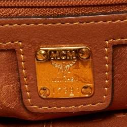 مملوكة مسبقًا MCM Heritage Brown/Orange Leopard Print Coated Canvas Leather Shopper Tote