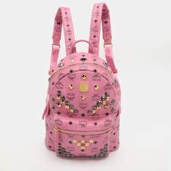 Pre Owned MCM Stark Studded Small Pink Visetos Coated Canvas Backpack