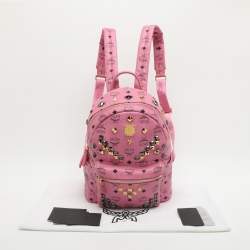 مملوكة مسبقًا MCM Stark Studded Small Pink Visetos Coated Canvas Backpack