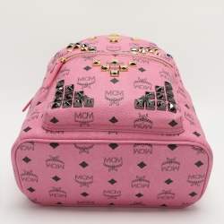 مملوكة مسبقًا MCM Stark Studded Small Pink Visetos Coated Canvas Backpack