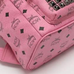 مملوكة مسبقًا MCM Stark Studded Small Pink Visetos Coated Canvas Backpack