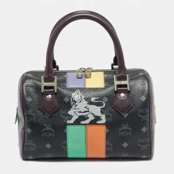 مملوكة مسبقًا MCM Lion Patchwork Black/Purple Visetos Coated Canvas Boston Bag