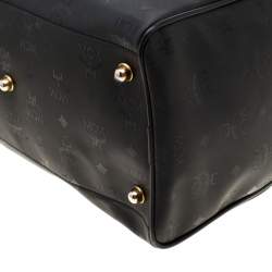 Pre Owned MCM Black Signature Visetos Nylon and Leather Heritage Boston Bag