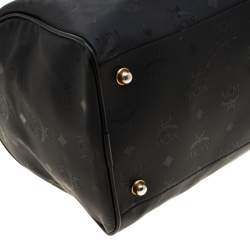 Pre Owned MCM Black Signature Visetos Nylon and Leather Heritage Boston Bag