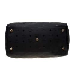 Pre Owned MCM Black Signature Visetos Nylon and Leather Heritage Boston Bag