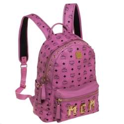 Pre Owned MCM Pink Visetos Leather Large Studs Stark Backpack  