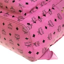 Pre Owned MCM Pink Visetos Leather Large Studs Stark Backpack  