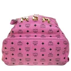 Pre Owned MCM Pink Visetos Leather Large Studs Stark Backpack  