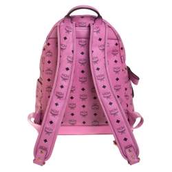 Pre Owned MCM Pink Visetos Leather Large Studs Stark Backpack  