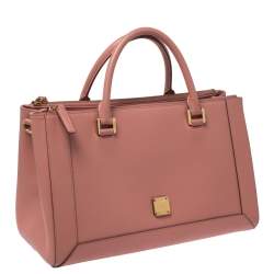 Pre Owned MCM Pink Leather Double Zip Tote