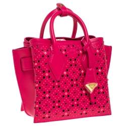 Pre Owned MCM Pink Perforated Leather Mini Milla Tote