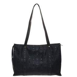 MCM Black Visetos Nylon Oversized Shopper Tote 