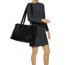 MCM Black Visetos Nylon Oversized Shopper Tote 