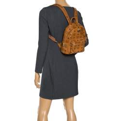 MCM Brown Visetos Coated Canvas Small Bebe Boo Backpack