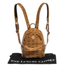 MCM Brown Visetos Coated Canvas Small Bebe Boo Backpack