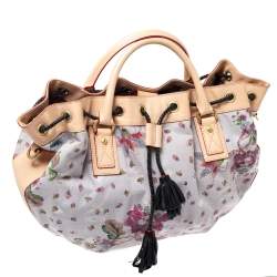 MCM Multicolor Floral Canvas and Leather Tassel Drawstring Bag