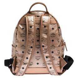 MCM Metallic Peach Visetos Coated Canvas and Leather Backpack