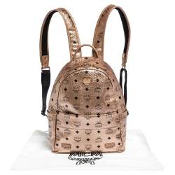 MCM Metallic Peach Visetos Coated Canvas and Leather Backpack