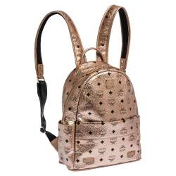 MCM Metallic Peach Visetos Coated Canvas and Leather Backpack